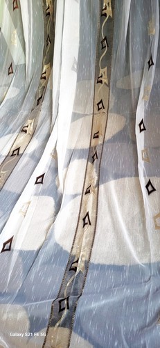 ITALIAN METALLIC WHITE/SHINE BEIGE SEMY Sheer Remnants SIZE W 2yd.15"" X 3yd.4" - Picture 9 of 13