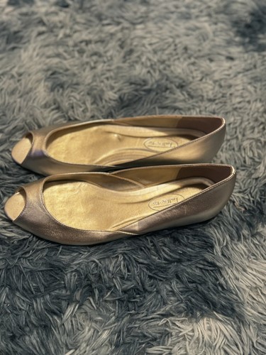 Talbots Women’s Leather Peep Toe Flats Open Toe Silver Dress Shoes Size 7.5B - Picture 4 of 7