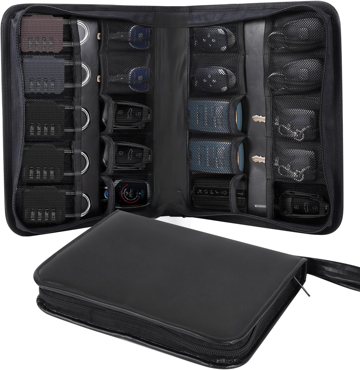 Portable Zippered Key Case,Car Key Holder Leather Key Organizer