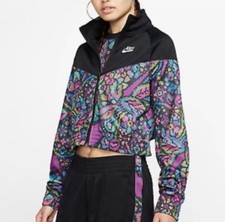 Women  s Size LARGE LG Multi-Color Floral Nike Sport Zip Up Jacket With Collar
