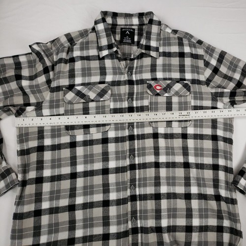 Cincinnati Reds XL Shirt Mens Antigua Black White Gray Plaid Flannel MLB - Picture 7 of 10
