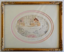 Original Engraving,THE BATH,Signed,Framed