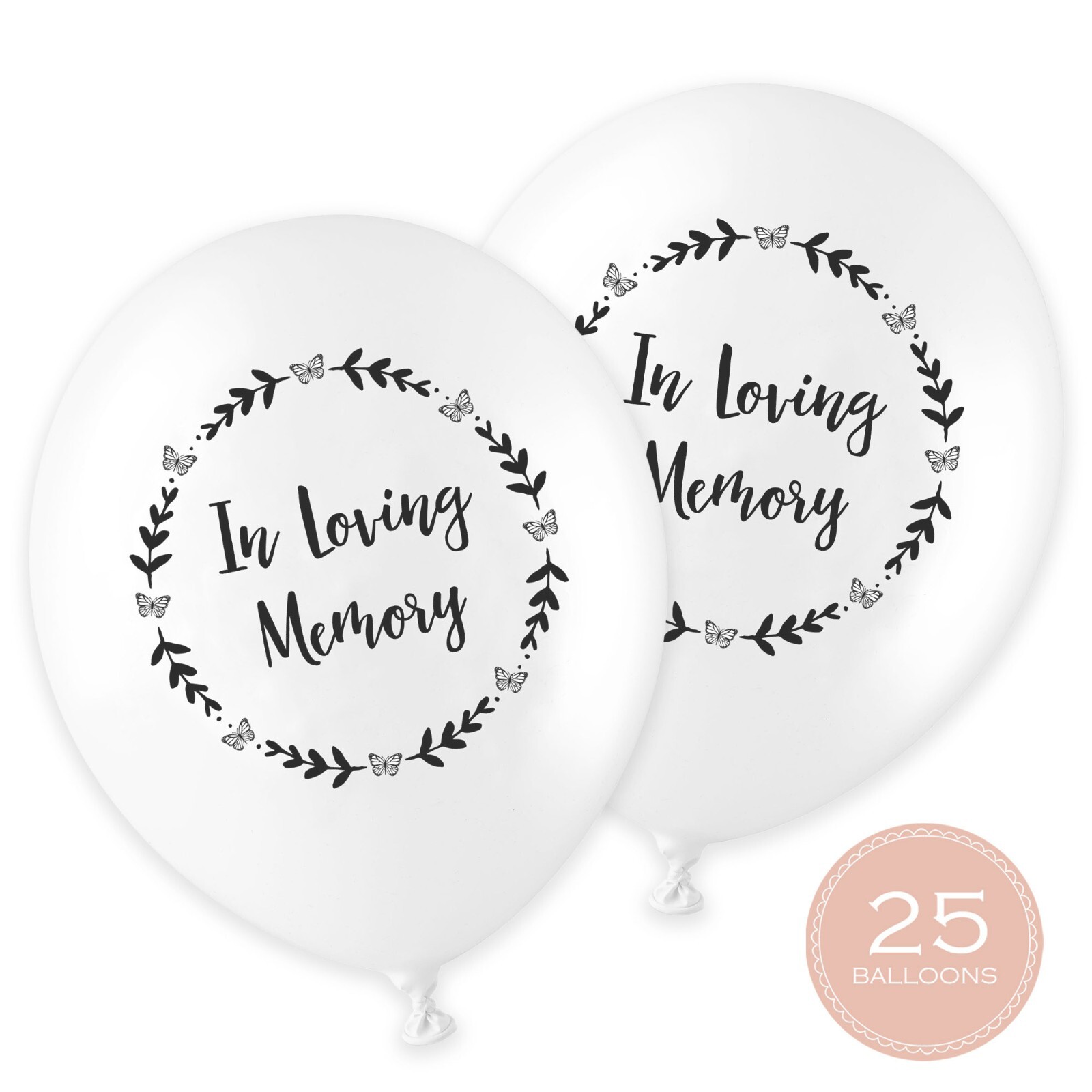 ANGEL & DOVE 25 White Funeral Balloons 'In Loving Memory' Biodegradable