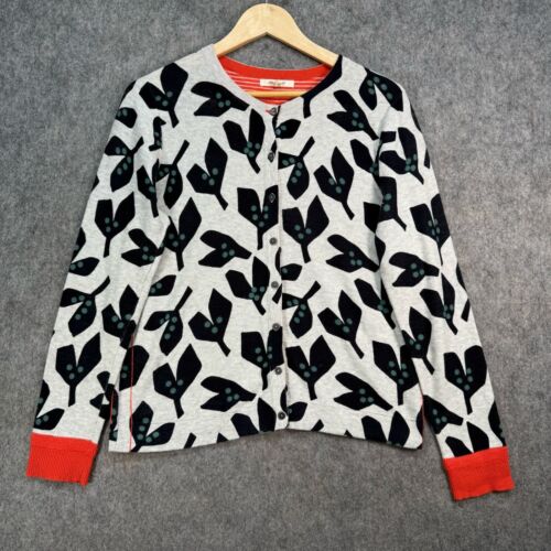 White Stuff Strickjacke Gr. UK12 weiß & schwarz Baumwolle Blattmuster Knopfleiste Kunst