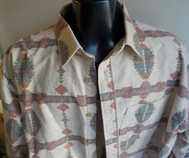 Cabelas Outdoor Gear Mens Aztec Print Heavyweight Flannel Shirt Size 2XL Beige | eBay