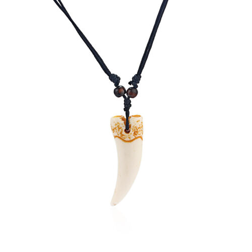 1 x Black Wax Cotton Cord Faux White Shark Tooth Teeth Pendant Necklace 60MM - Picture 1 of 4