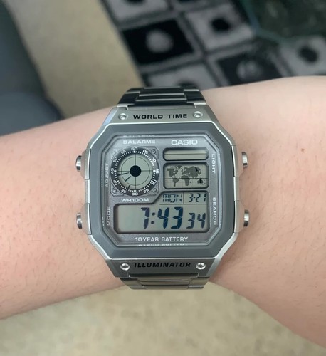Casio AE1200WHD-7AV, Reloj Cronógrafo, Iluminador, 5 Alarmas, Hora Mundial, NUEVO - Imagen 3 de 7