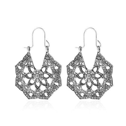 Women Lady Retro Boho Round Ear Hook Hollow Pendant Drop Dangle Jewelry Earrings - Picture 29 of 30