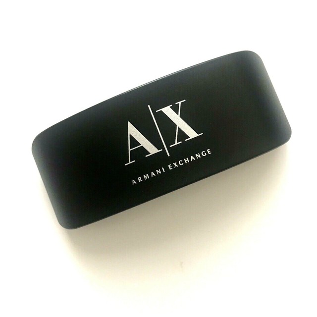 A/X Armani Exchange Eyeglass Case Black Silver Logo Print Hard Glasses