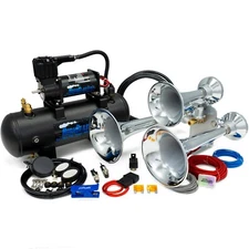 HornBlasters Outlaw Chrome 228H Loud Train Horn Kit for Trucks - 12 Volt