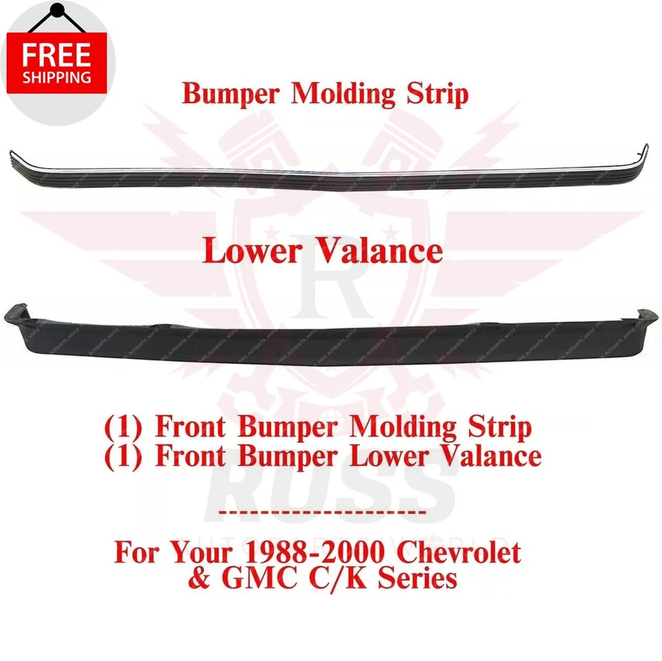 For 1988-2000 Chevrolet GMC C/K Series Front Bumper Valance + Molding Strip Trim Foto 2 de 4