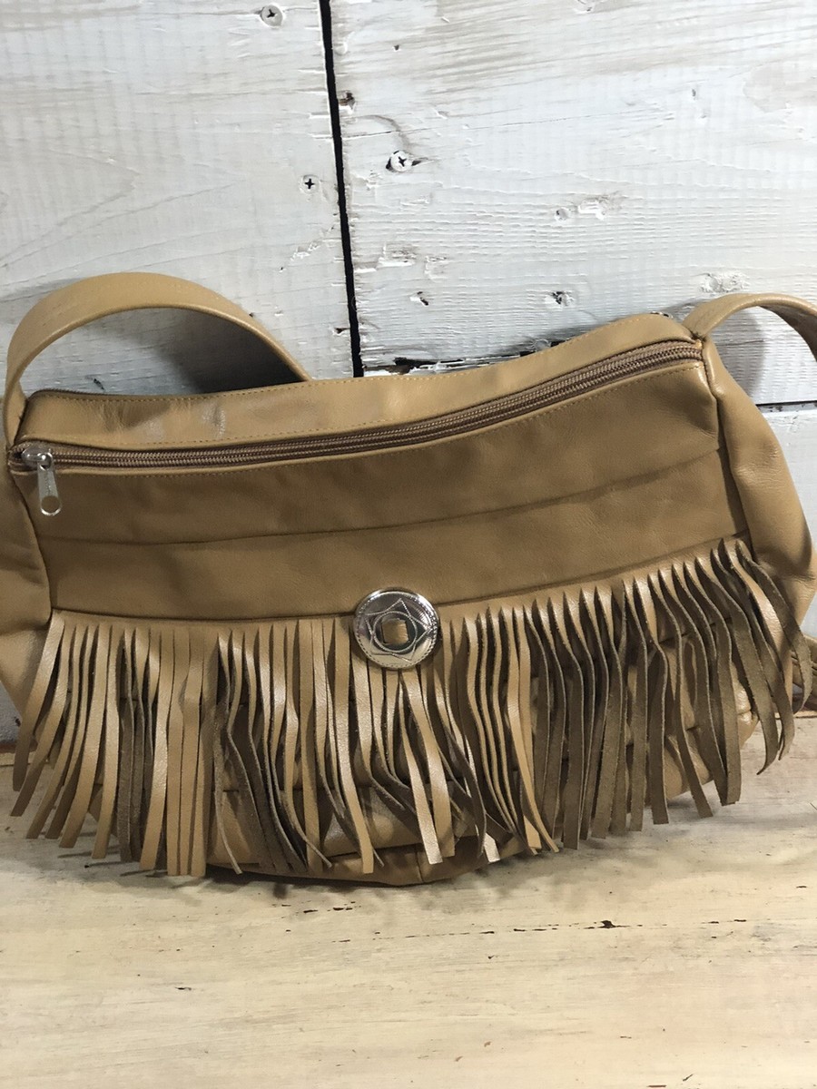 Western Leather Fringe Handbag Tan Purse Made In Mexico Concho | eBay 