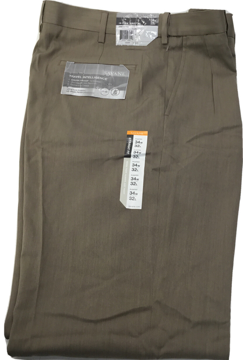 Savane Men's Flex Waist Stretch Travel Intelligence,Taupe, Size 34WX32L