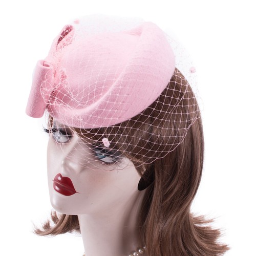 Retro Womens Dress Fascinator Wool Felt Pillbox Hat Party Wedding Bow Veil A082 - Picture 55 of 65
