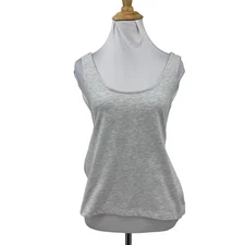 Topshop Tank Top Womens 0-2 Heather Gray Knit Scoop Back Bow Tie Cotton Blend