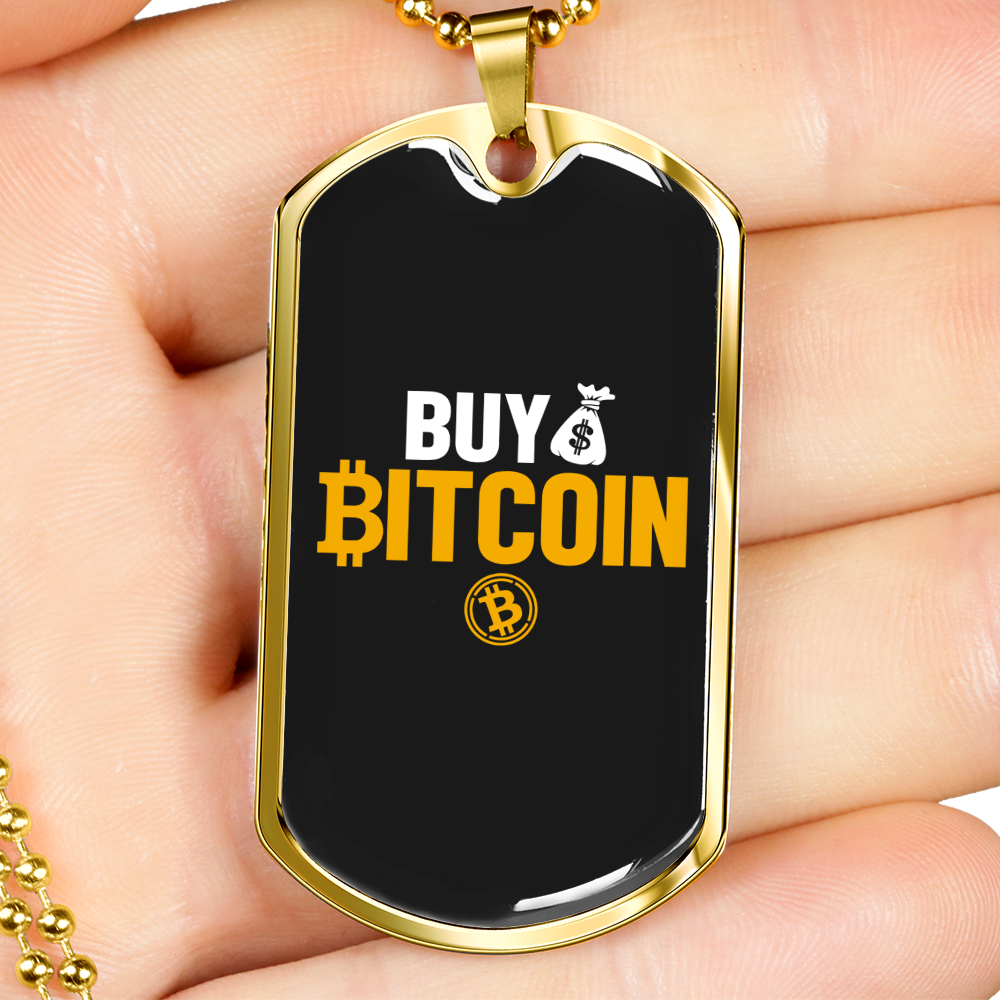 Buy Bitcoin Dollars Necklace Stainless Steel or 18k Gold Dog Tag 24