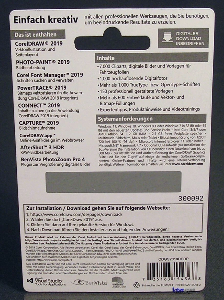CorelDRAW Graphics Suite 2019 versión completa Windows PKC licencia permanente embalaje original NUEVO