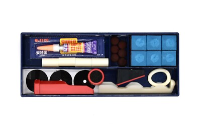 Billard Zubehör Set Klebeleder Kreide Klemme Tool Queue Reparaturset 23-tlg. Box