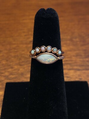 ROSÉGOLD OPALRING SET, Opal & Diamantring mit passendem gebogenem Band, 14k Gold
