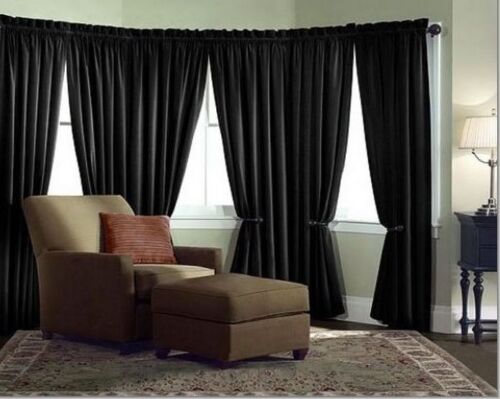 Velvet Curtain Panel Drape 10W x 10H Black Home Theater Energy Efficient Curtain - Picture 1 of 2