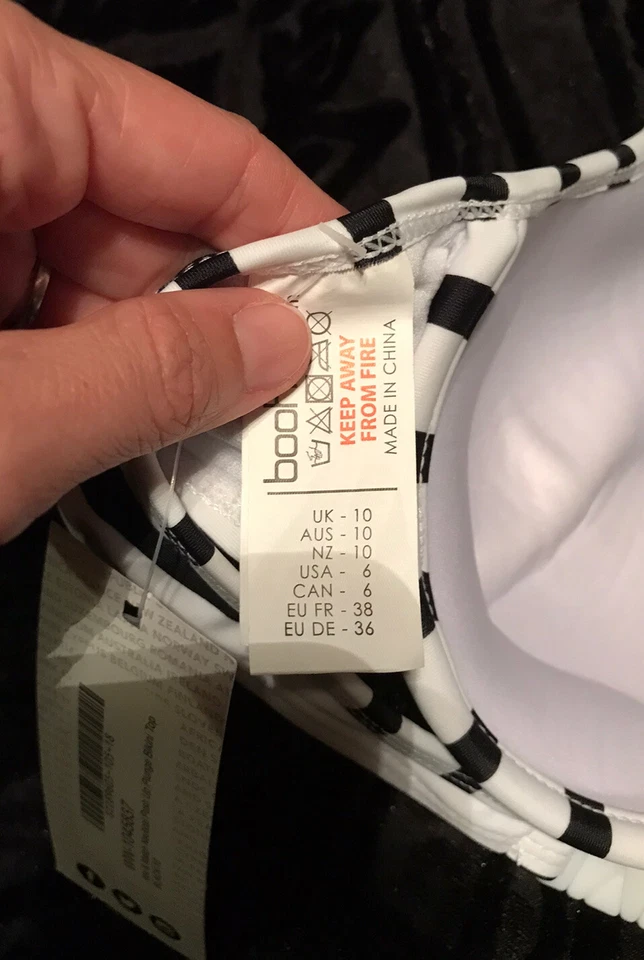 Boohoo Beach черный белый полоски Барби бикини верхний женщин США размер 6 новый с ярлыками - Изображение 4 из 4