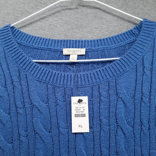 Talbots Sweater Womens XL Blue Long Sleeve Crew Neck Cable Knit Pullover - Picture 3 of 10