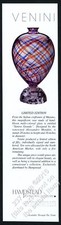 Vaso Simira Grande in vetro di Murano Venini 1990 foto stampa d'epoca annuncio