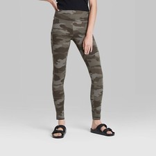 Wild Fable Soft Leggings Womens Full Length Green Camo High Rise Wide Waistband