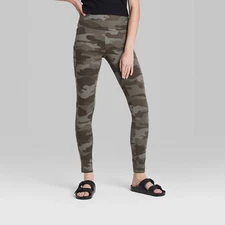 Wild Fable Soft Leggings Womens Full Length Green Camo High Rise Wide Waistband 