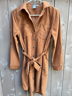 Lucky Brand Shirt Dress Rustic Corduroy Button-Down Long Sleeve Belted  Dress XS | eBay