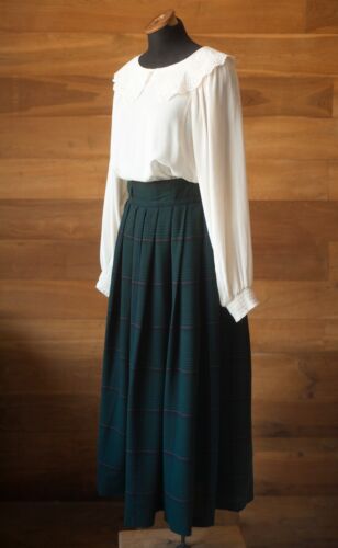 Dark Green Checked Vintage Wool Midi Skirt Wiko, Size M, L - Picture 3 of 7