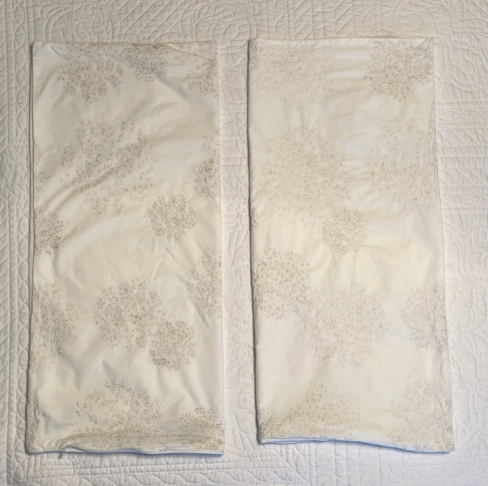 Margaret Muir Set of 2 Euro Shams White Metallic Silver Gold Embroidered Floral - Image 2 of 4