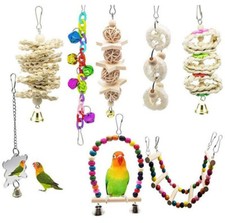 8Pcs Parrot Bird Chew Bell ToyBird Parrot Hanging Swing Perch Stand Budgie Toys