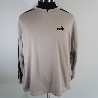 Puma Shirt Mens Medium Activewear Pullover Logo Gray Long Sleeve