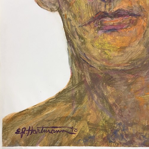 Vintage Expressionist Portrait von E.J. Hartmann, signiert (Mischtechnik auf Papier) - Bild 3 von 5
