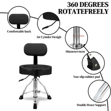 Drum Throne with Backrest Adjustable Height Hydraulic Drum Stool Black NEW
