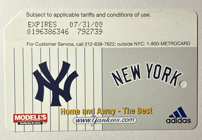 NYC MetroCard - New York Yankees - Adidas Expires 07/31/00 (Year 00)