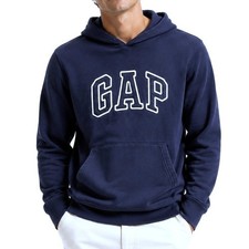 Gap Hoodie Large Navy Blue Arch Logo Pullover Spellout Sweatshirt Fleece Classic