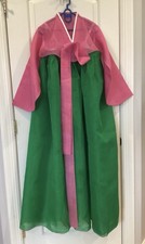 Korean Traditional Dress Hanbok Women  s Top/ Skirt Jeogori / Chima Pink Green S