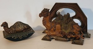 Antique Judd Mfg Co Cast Iron Camel Letter Holder & Shriners Camel Ink Blotter 