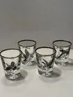 Vintage Federal Glass Sportsman Game Bird Shot Glasses Silver Rim Barware Set 4
