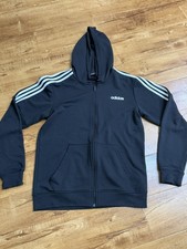 Adidas Hoodie Mens Sz M Black Full Zip 3-Stripes Climalite Sweatshirt Athletic