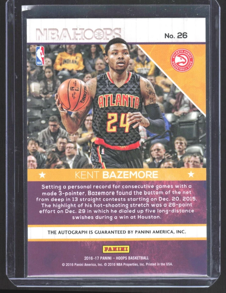 2016-17 Hoops #26 Kent Bazemore Red Hot Signatures #/25 - Image 2 of 2