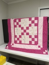 Handmade Pink Sunbonnet Sue Crib Quilt Cotton Embroidered Patchwork