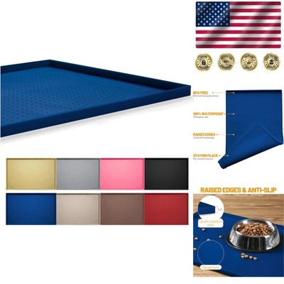 19x12 Waterproof Silicone Dog Feeding Mat - High Raised Edges to Prevent Spills