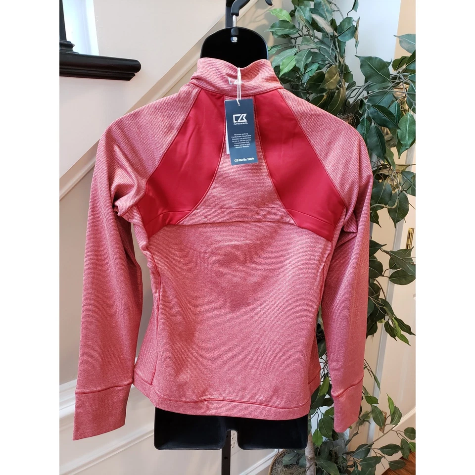 Cutter & Buck Jacket Red Women's Size Medium Melange Stripe Large Long Sleeves - Image 4 of 4