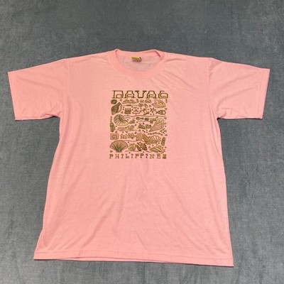 VTG Isla Davao Philippines T Shirt Mens 2XL Pink Graphic Print Tropical