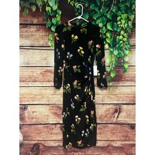 NWT Reformation Reza Midi Dress Night Bloom Long Sleeve Black Floral Wrap Size 6