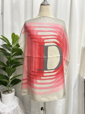 CHRISTIAN DIOR Vintage Silk Logo Scarf 34'' Brown Beige Square Graphic D 1970s