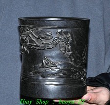 6.3''Old Chinese Rosewood Carving Person Pine Tree Brush Pot Pencil Holder